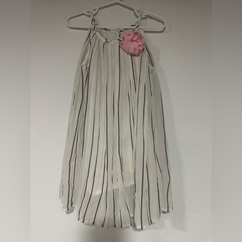 Janie and Jack Girls Pleated Chiffon Dress Striped Floral Sz 3